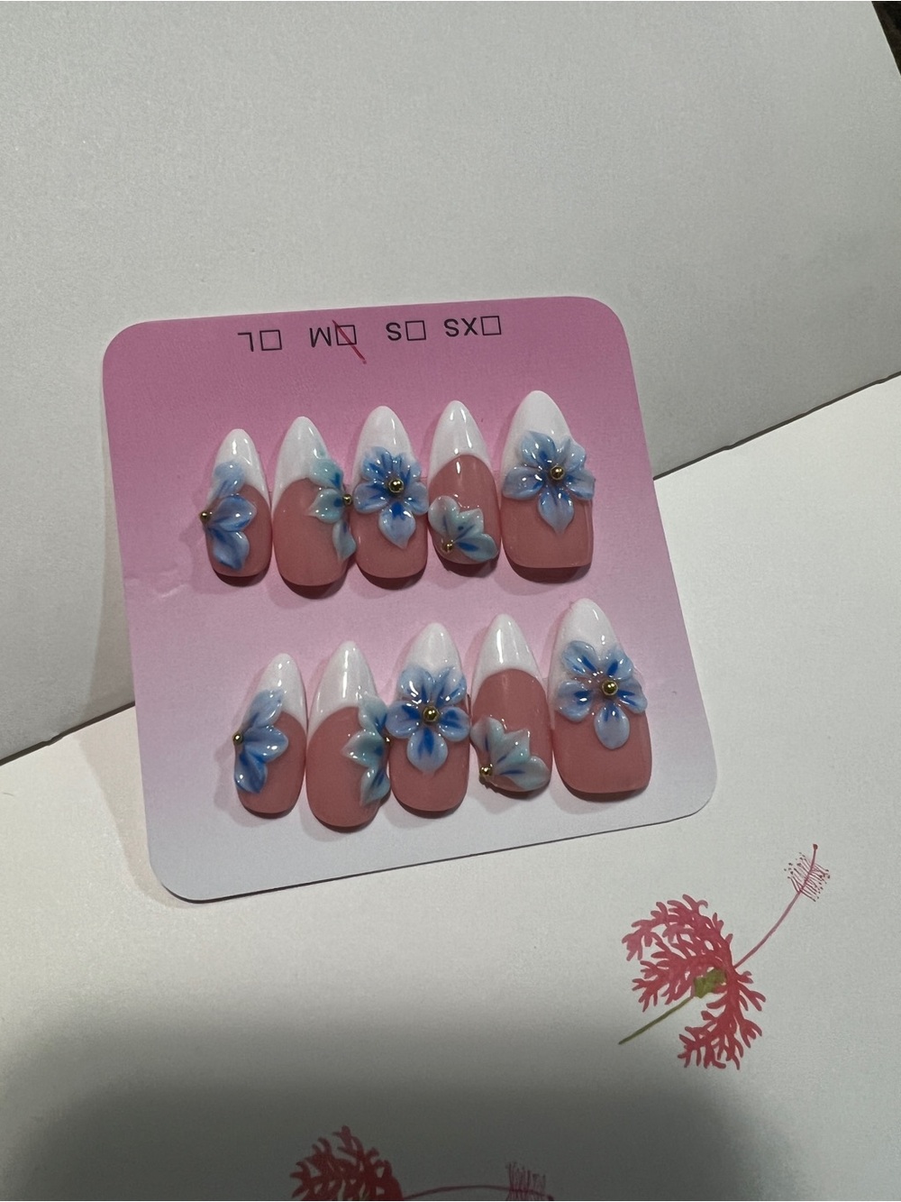 Blue Floral Press-On Nails - Women's Pink & White French Tips